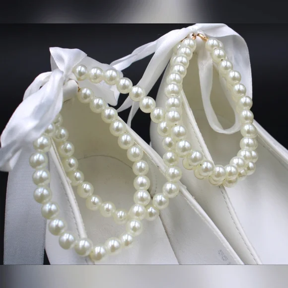 Women’s Pearl Decor Chunky Heeled Ankle Strap Heels – Size 6.5 (EU 37) - Picture 7 of 9